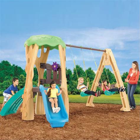 metal small swing set with tree house|little tikes playhouse swing set.